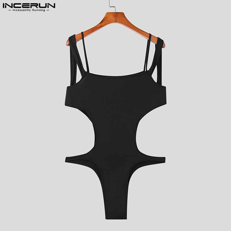 INCERUN 2023 Casual Homewear Men Bodysuits Fashionable Hollow Deconstructed Design Rompers Sexy Solid Sleeveless Jumpsuits S-5XL