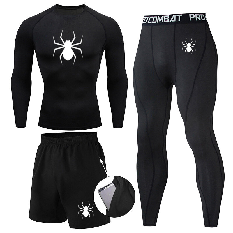 2024 Men Running Sport T-Shirt Bottom Shorts 3 pc Suit Gym Wear Second Long Underwear Tight Compression Basketball Leggings Set