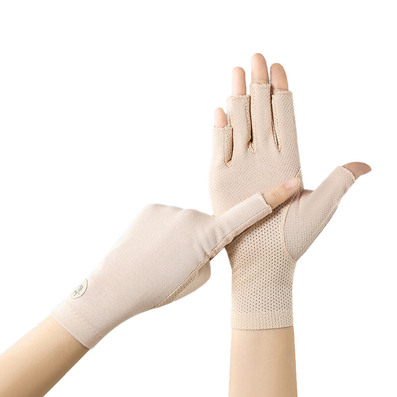 Sarung tangan anti UV, musim panas Anti-UV tabir surya luar ruangan bernapas sarung tangan mengemudi tipis layar sentuh sarung tangan berkendara setengah jari katun renda wanita