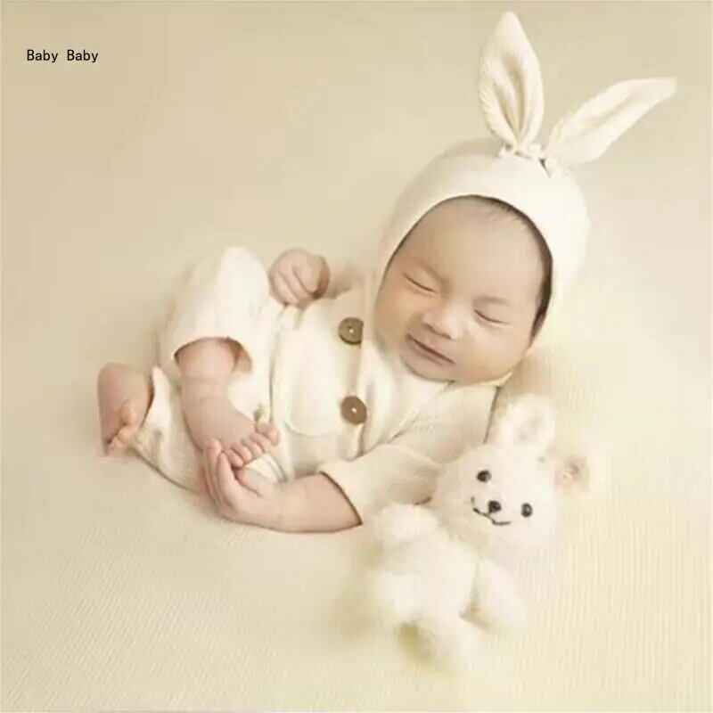Pakaian Properti Fotografi Foto Serat Bayi 3 Buah Properti Foto Bayi Baru Lahir Topi Baju Monyet Set Boneka Kostum Aksesori Bayi