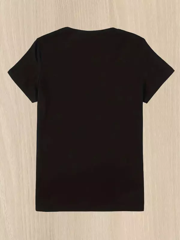Camiseta feminina de manga curta estampada, camiseta feminina, gola redonda, tops casuais, plus size, escuro, nova moda, primavera, verão