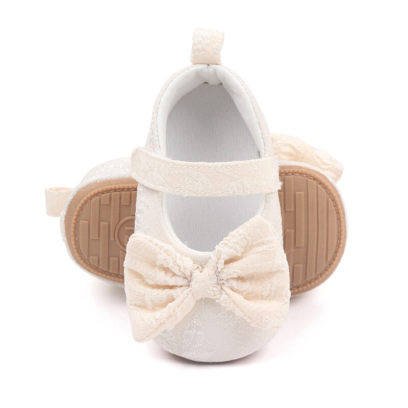 Brand Infant Girl Crib Shoes Pink Bow Newborn Footwear Toddler Soft Rubber Embroidery Flats for 1 Year Christian Gift Baby Items