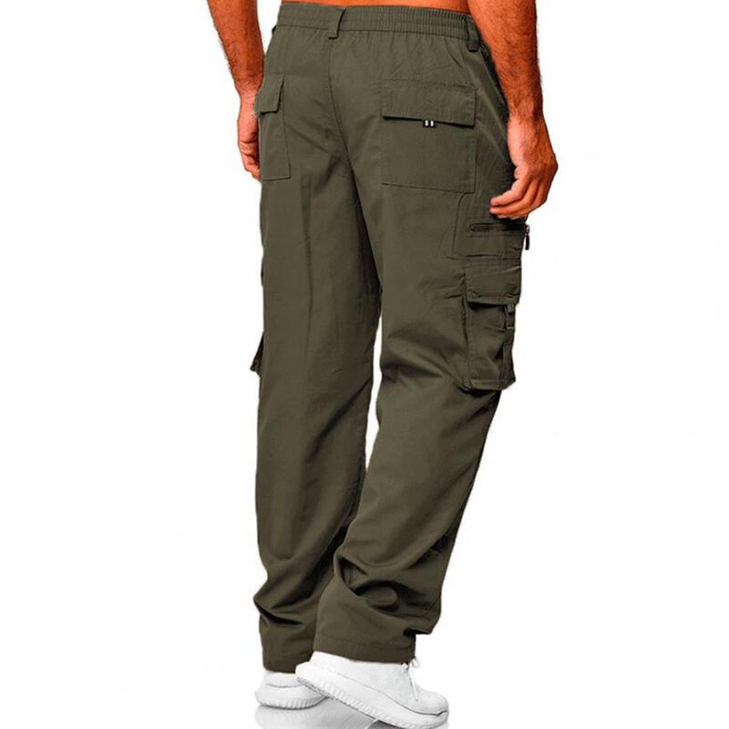 Solid Color Men Pants Breathable Outdoor Cargo Trousers Elastic Waist Multi Pockets Plus Size Soft Loose Fit for Wear Men