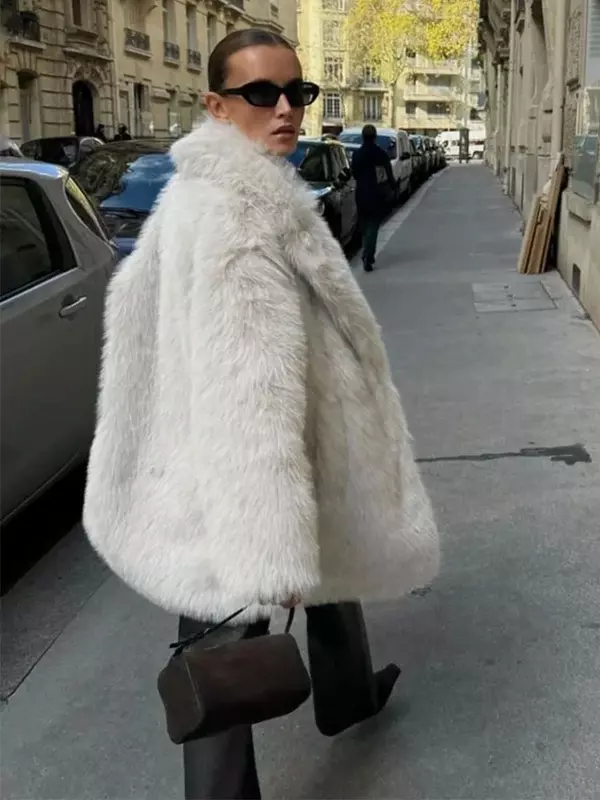 여성용 럭셔리 푹신한 모피 인조 모피 재킷, 긴팔, 헐렁한 오버코트, 두껍고 따뜻한 인조 모피 코트, 겨울 아우터