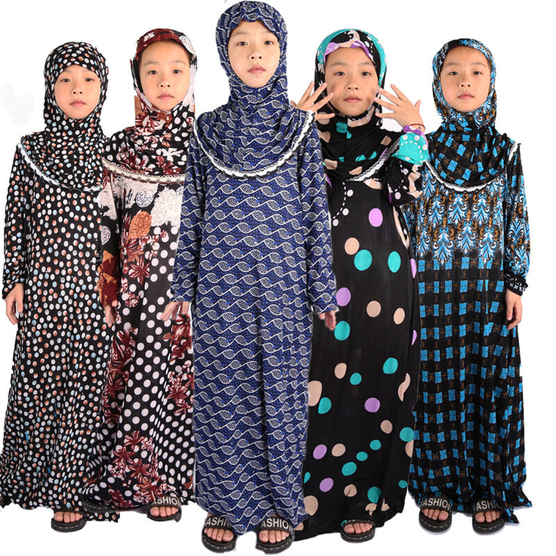 Invia Randamly Girls abito musulmano Hijab Ramadan set Arab Kids Dubai foulard abito lungo abito da festa islamico
