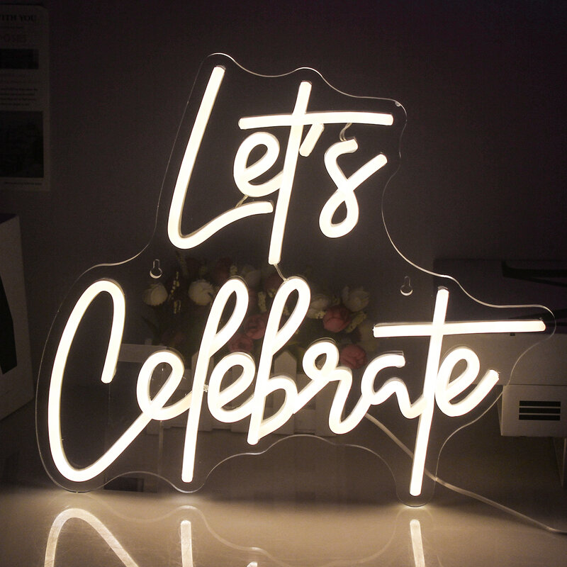 Let's Celebrate Neon Sign LED Room Wall Decor Lights For Home Bedroom Wedding Birthday Party Festival USB Art Letter Wall Lamp