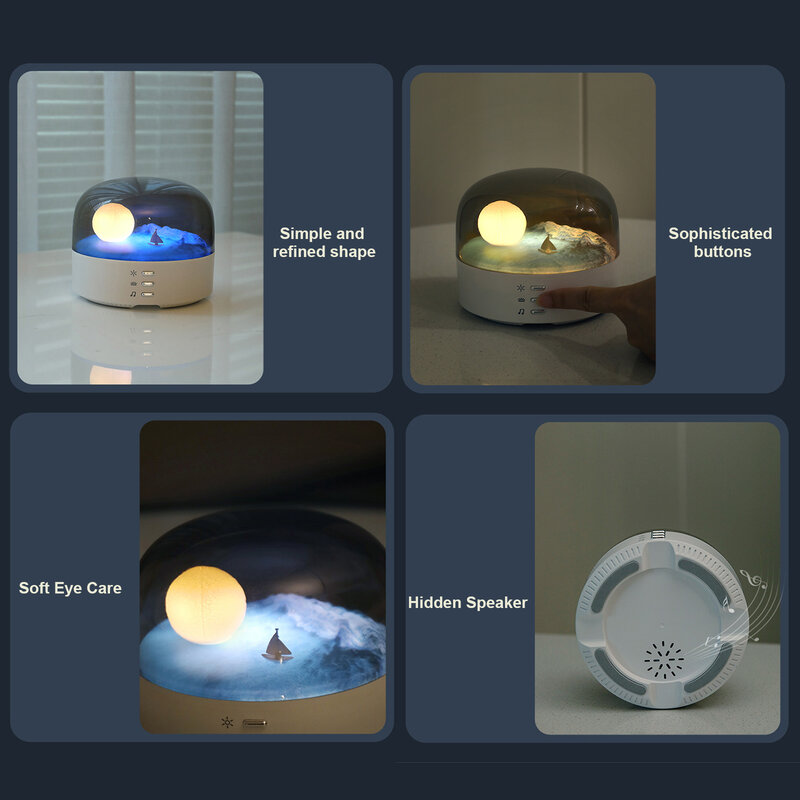 Lámpara de mesa ambiental regulable para decoración del hogar, luz nocturna de dormitorio, paisaje de Luna, luz novedosa, Bluetooth, recargable, Audio