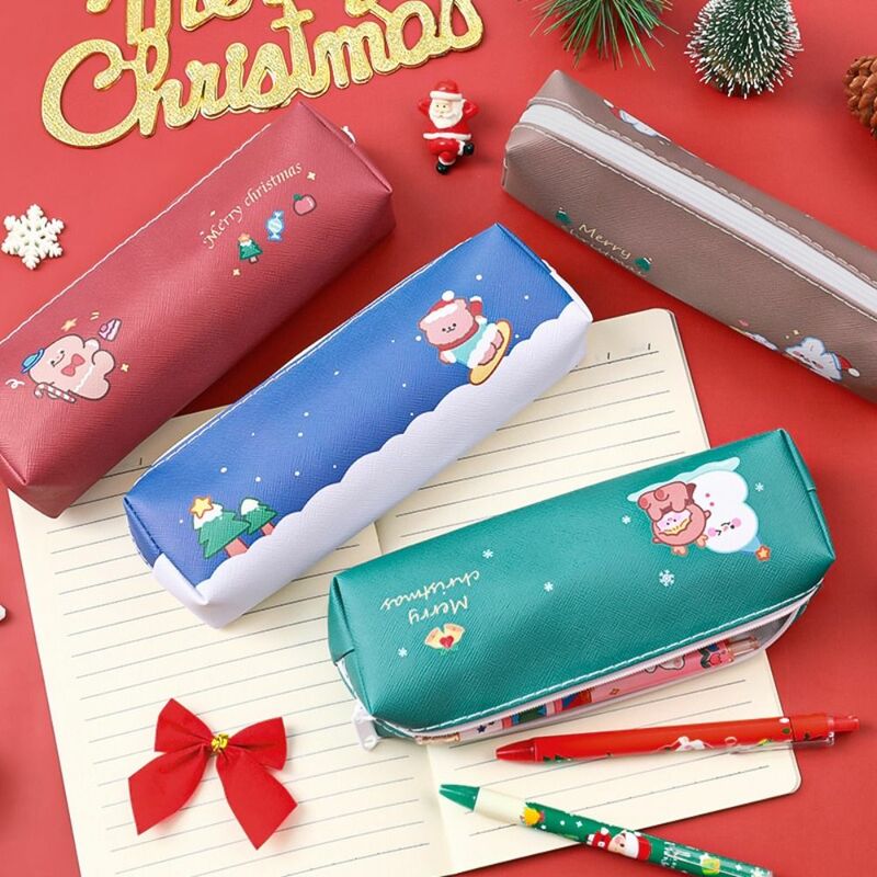 Bolsa organizadora de lápices de dibujos animados, bolsa de almacenamiento de hombre de jengibre, muñeco de nieve, árbol de Navidad, niña, regalo para estudiantes