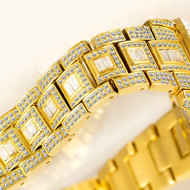 Montre de luxe à Quartz pour hommes, style Hip-Hop, bracelet de luxe, à la mode, en or, étanche