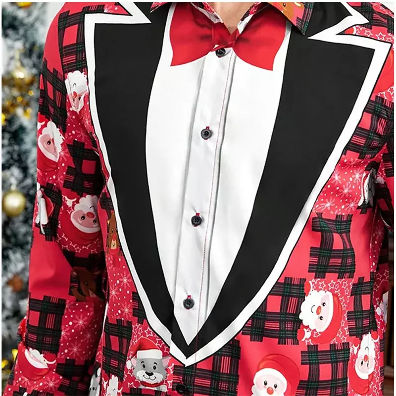 Chemise à manches longues bonhomme de neige de Noël pour hommes, bouton de mode de haute qualité, imprimé de créateur, revers, taille Y, grande taille, 2024
