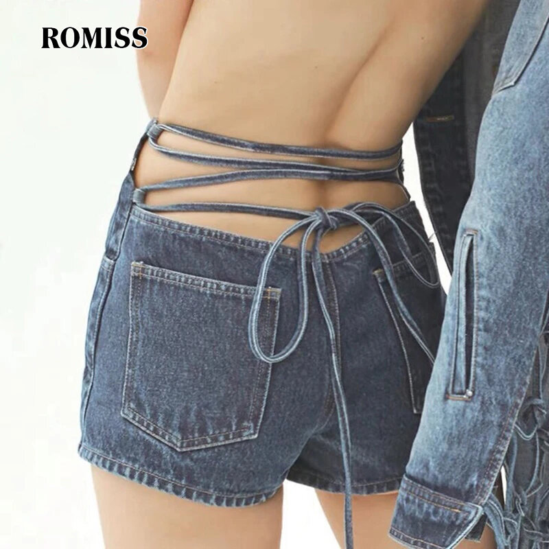 روميس-شورت نسائي بأربطة متداخلة ، خصر مرتفع ، جيب مرقع ، شورت بسيط ، ملابس الشارع الشهير الصلبة ، أزياء نسائية ، جديد