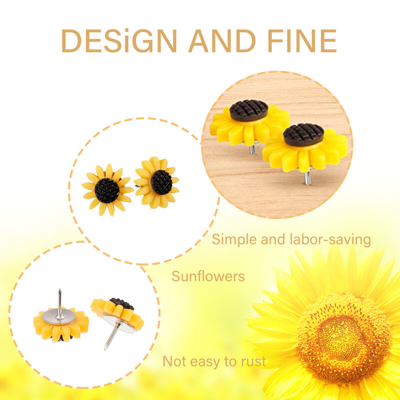 30 Pieces Sunflowers Push Pin Cute Decoration Wall Photos Fixed Nail Painting Board Pushpins Accessory Home Office