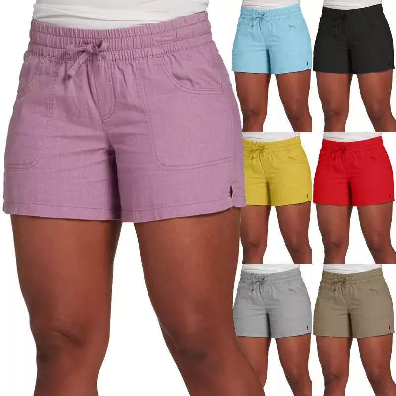 2023 S-5XL Fashion Women Summer Casual Solid Color Elastic Waist Lace Up Split Shorts Casual Short Pants