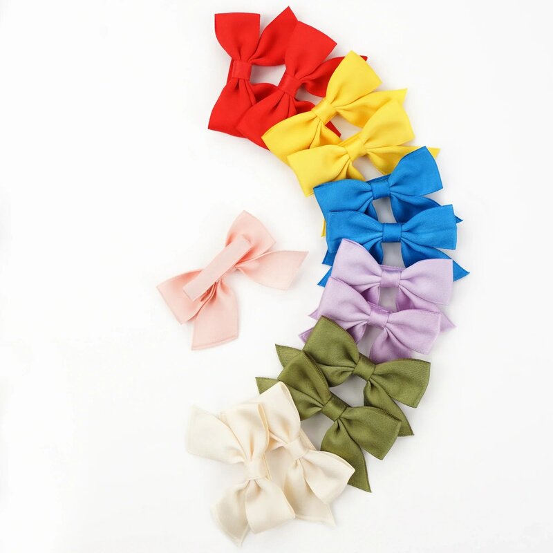 12PCS Baby Girls Tail Hair Bows Clips 3 Inch Hair Bows Fully Ribbon Wrapped Clips for Infant and Baby Girls in Pairs