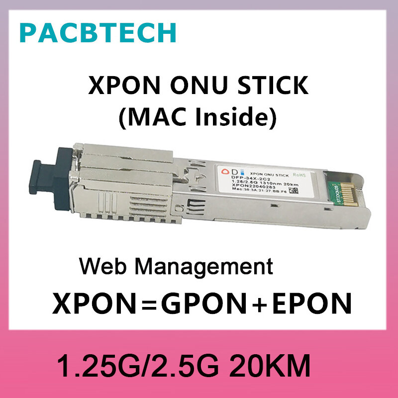 Xpon Stick para enrutador, 1,25G, 2,5G, XPON Stick, SFP ONU con conector MAC SC, PON STICK, EPON GPON XPON SFP ONU Stick MAC PPPoE