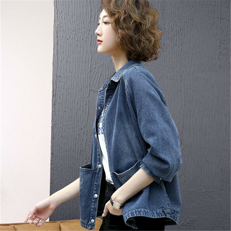 Женская джинсовая куртка в винтажном стиле, Короткая Повседневная тонкая джинсовая куртка, свободная верхняя одежда для мам, G2484, весна-осень 2023