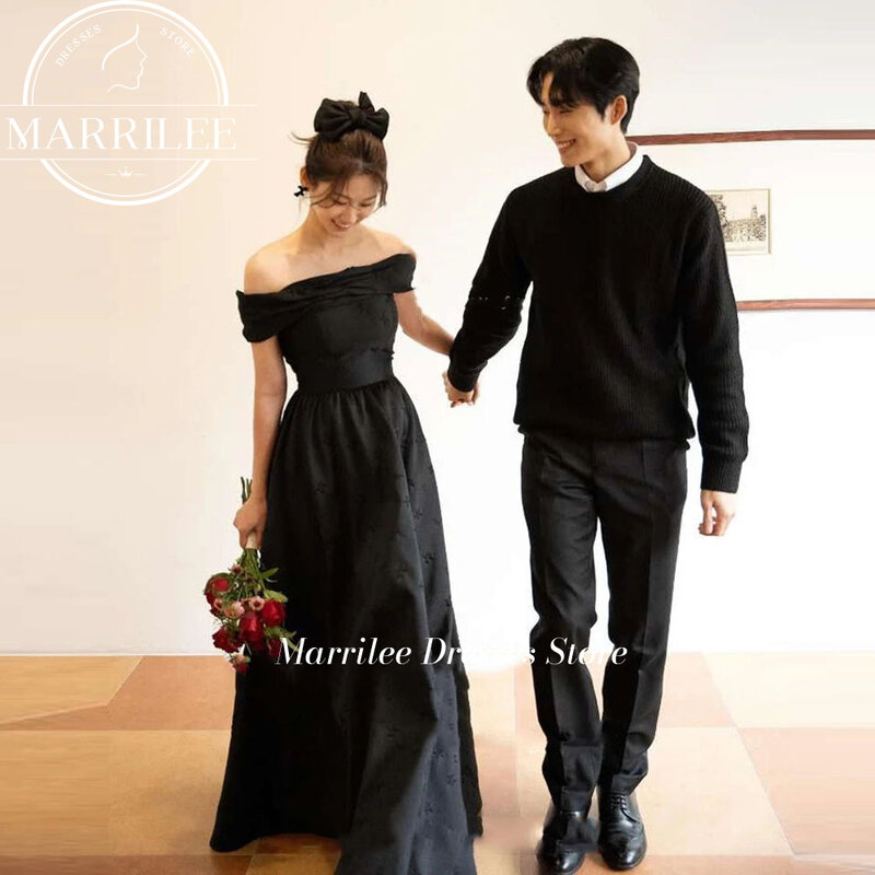 Elegant Satin Wedding Dress 2024 Black Pleated Strapless Top Woman Sleeveless Bridal Dressing Gown Back Long Floor-length Dress