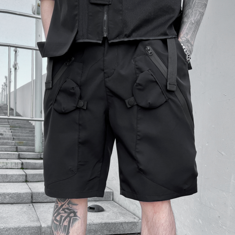 Pantalones cortos Cargo Harajuku para hombre, pantalón de chándal informal a la moda, Hip Hop, hasta la rodilla, color negro, nueva ropa de calle