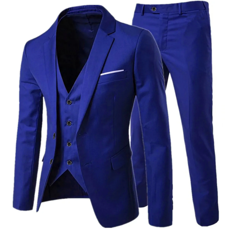 Business Gentleman 3 Suit Pieces Sets   Groom Wedding Classic Solid Slim Dress Men High End Jacket Trousers