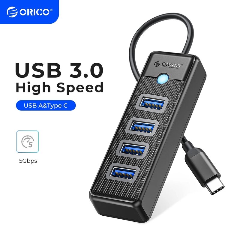 ORICO-Multi Tipo C Splitter, USB 3.0 HUB, 5Gbps, Alta Velocidade, Adaptador OTG para PC, Acessórios de Computador, Macbook Pro, 4 Portas