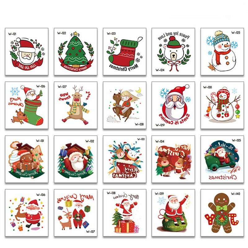 20 buah stiker tato sementara Natal tahan air stiker tato palsu Santa Claus stiker tato tahan lama kartun