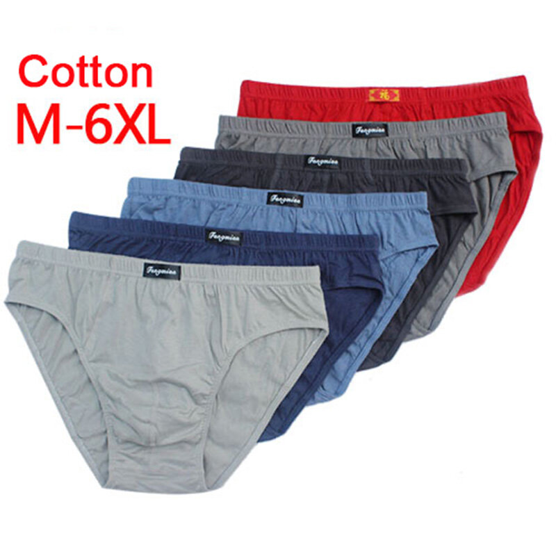 Culotte 100% Coton pour Homme, Sous-Vêtement Respirant, Couleur Unie, Sexy, Confortable, Grande Taille 5XL/6XL