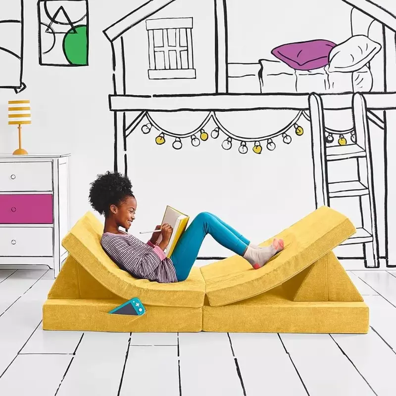Kids and Toddler Play Sofa, Convertible Folding Sofa, Durable Foam Modular Design, Sunflower Yellow