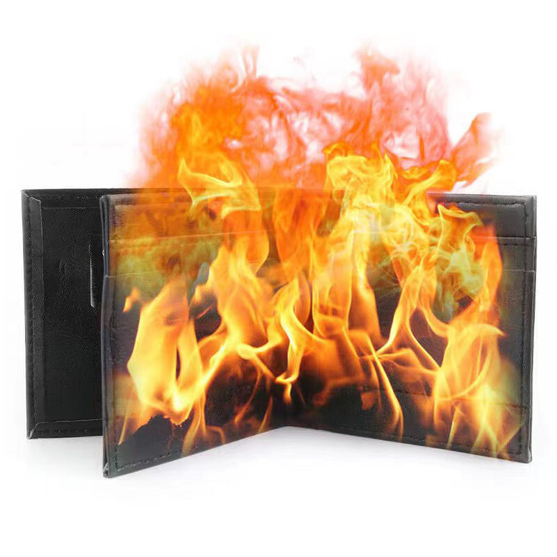 2023 New Short Pouch Magic Trick Fire Flaming Wallet Leather Street Show Close Up Magic Props Purse Stage Street Magic Prop