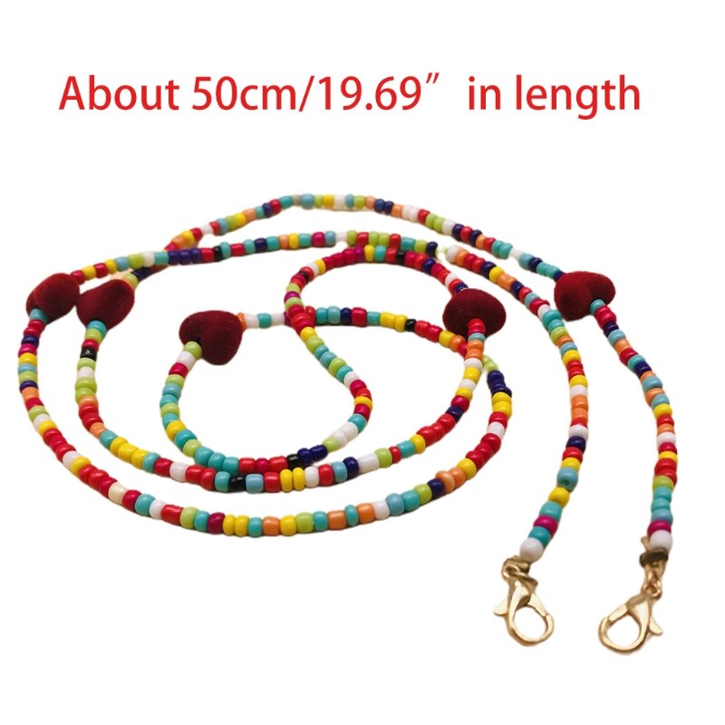 Multicolor Jewelry Face Mask Holder Lanyard with Clips Beaded Necklace Strap Decorative Leash Eyeglass Chain Hanging Neck Rest