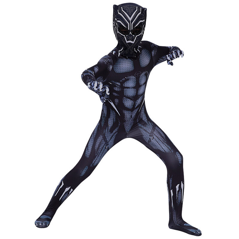 Jumpsuit Bodysuit Kostum Cosplay Superhero Marvel Black Panther untuk Anak-anak Juga Kostum Cosplay Pesta Karnaval Halloween