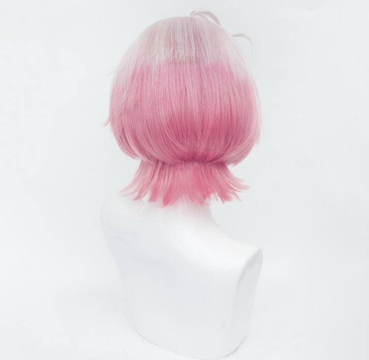 Merold Wig serat cosplay, wig sintetik abu-abu muda gradien oranye merah muda