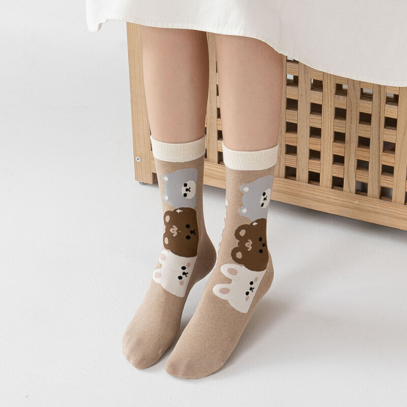 กาแฟสีถุงเท้าผ้าฝ้ายน่ารักน่ารัก Lolita อินเทรนด์ถุงเท้า