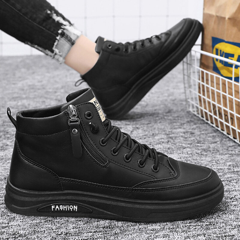 Men Boots New High Top Leather Casual Shoes Fashion Versatile Shoes Flat Ankle Boots Business Outdoor Soft Shoes for Man Sneaker