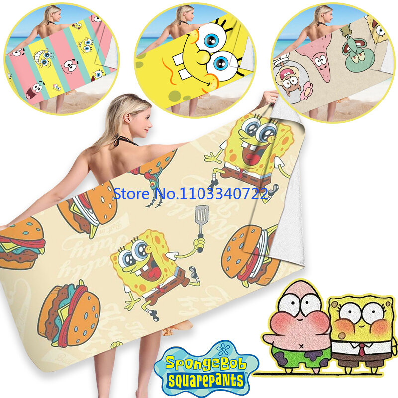 SpongeBob handuk pantai dekorasi handuk renang, untuk handuk mandi Microfiber handuk pantai hadiah anak-anak dewasa 75x150cm