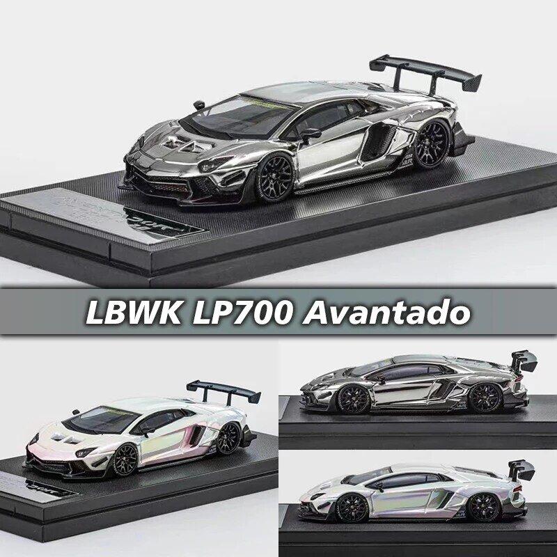 LBWK LP700 Aventador Diorama Diecast Car Model, Chrome Silver, Rainbow White, Star 1:64, Collection Miniature Toys, Pré-vente