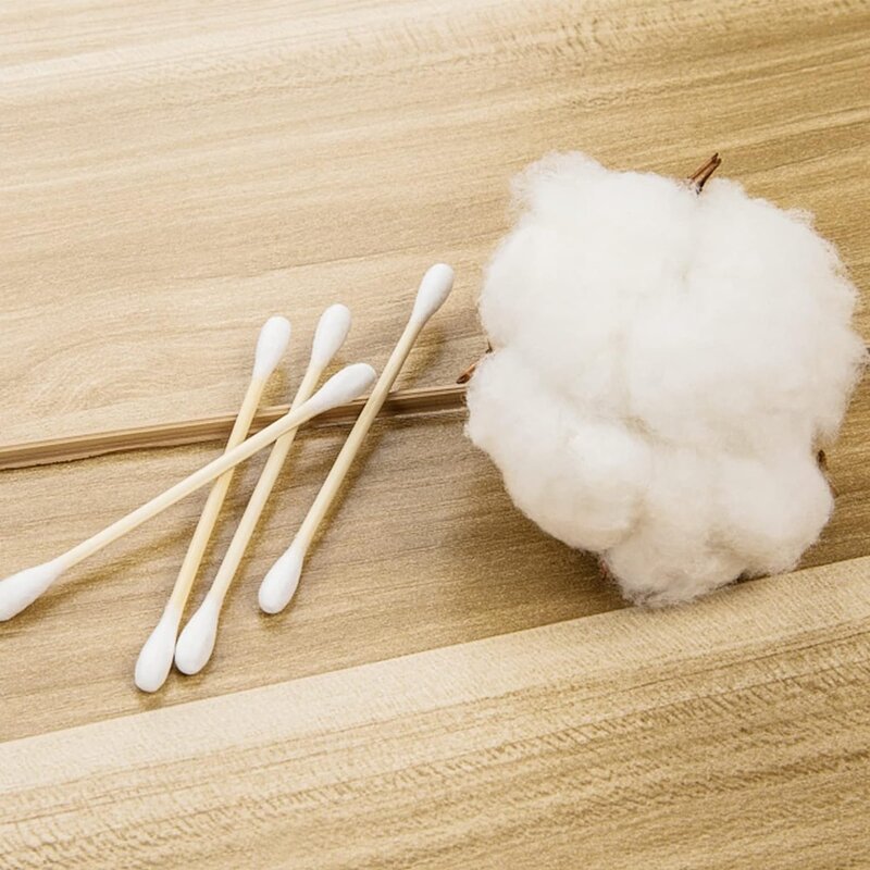 Bastoncillos de algodón 100 piezas, hisopo de algodón sin cloro, hipoalergénico, Punta Q de madera, limpieza diaria, 100%
