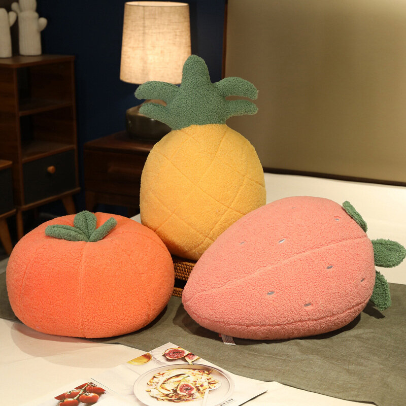 Almohada de peluche 3D de simulación de fruta, cojín suave de planta rellena de comida, naranja, fresa, decoración del hogar