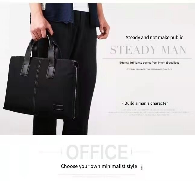 High-end men's briefcase business handbag simple waterproof Oxford cloth 14-inch computer office shoulder messenger bag