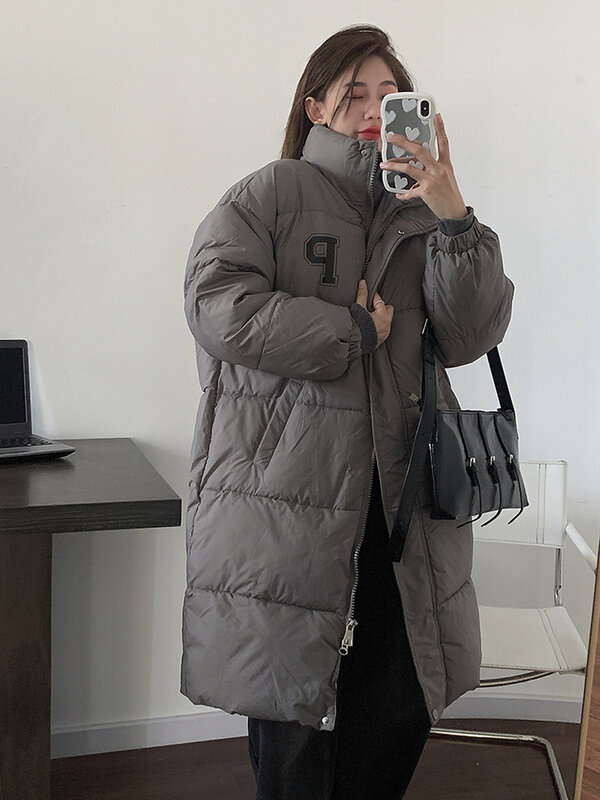 Women's Winter Down Jacket2023 New in Korean Fashion Loose Long Sleeved Top High Collar Casual Mid Length Style Clothing Parkas