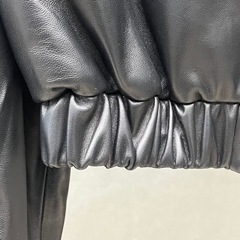 Lady nuovi arrivi giacca in pelle corta con colletto rovesciato 2023 primavera autunno cappotto elastico in vita in vera pelle di pecora GT5542
