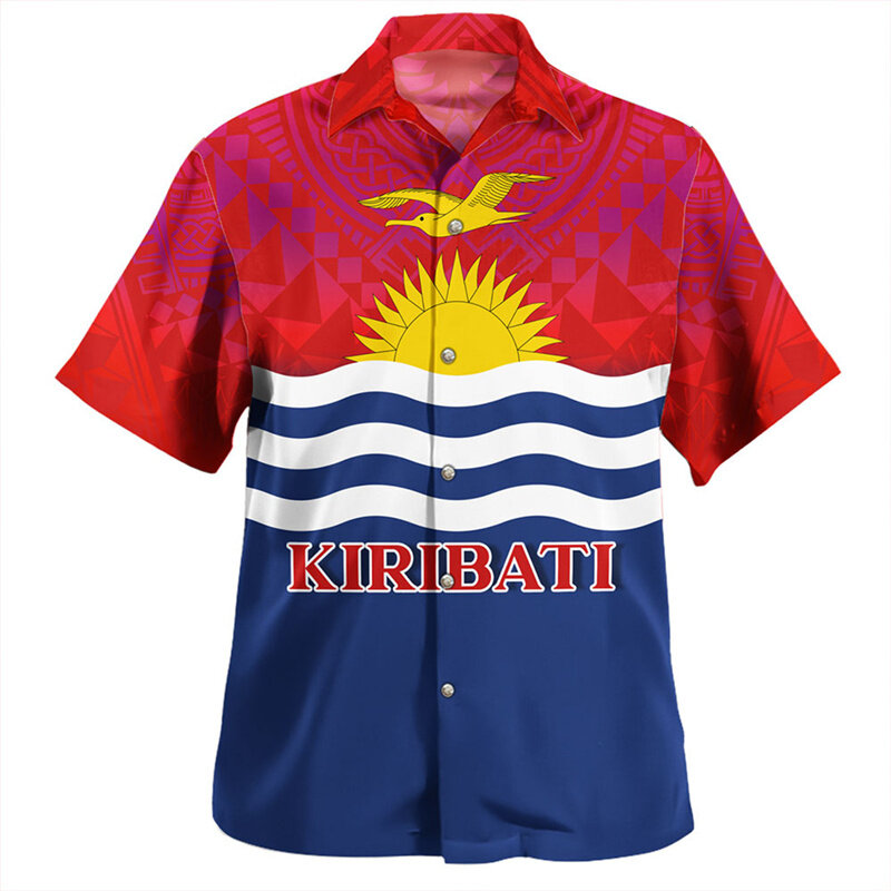 Гавайская рубашка Kiribati для мужчин, одежда, полинезийские рубашки с 3D-принтом, летняя пляжная блузка, женская рубашка оверсайз с отворотом и короткими рукавами