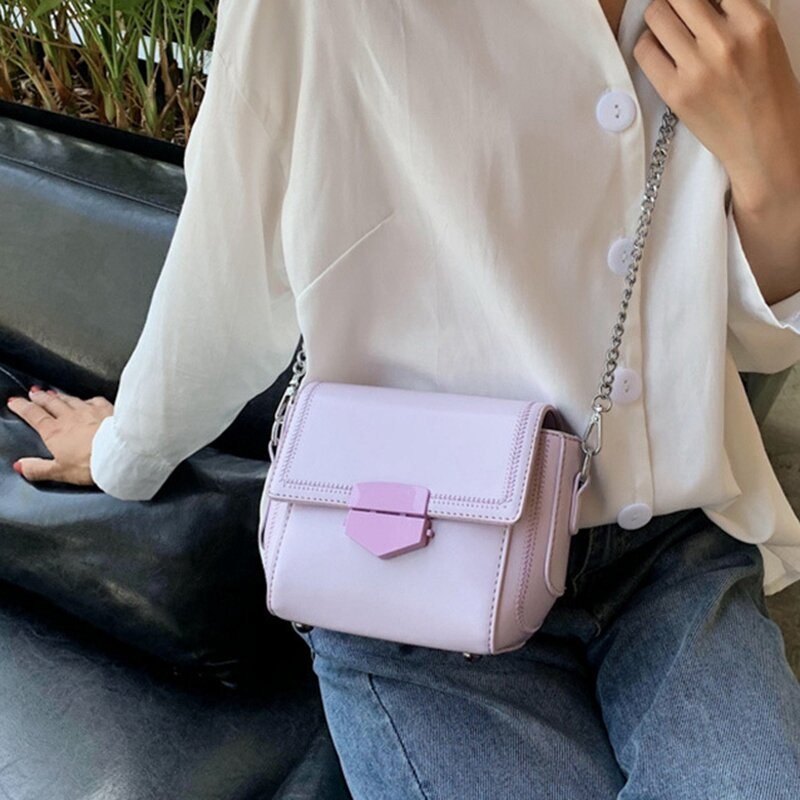Mode neue Frauen Kontrast farbe Umhängetasche Kette Umhängetasche Reise Handtasche Leder kleine quadratische Tasche