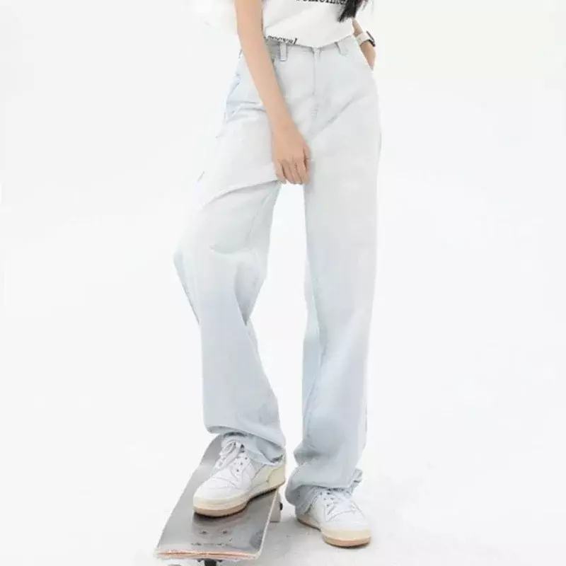 Pantalones vaqueros azules de pierna recta para mujer, pantalón de cintura alta, Original, estilo coreano Z, para verano, 2000s, Y2k, 2024