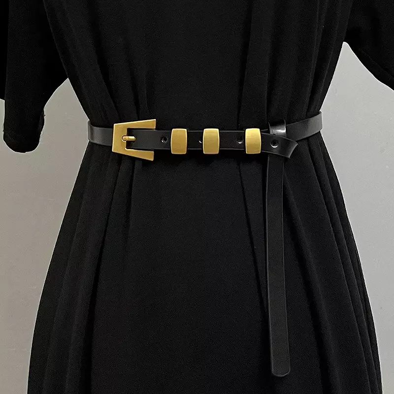 Women's Runway Fashion Gold Buckle Genuine Leather Cummerbunds Female Dress Corsets Waistband Belts Decoration Belt TB2946