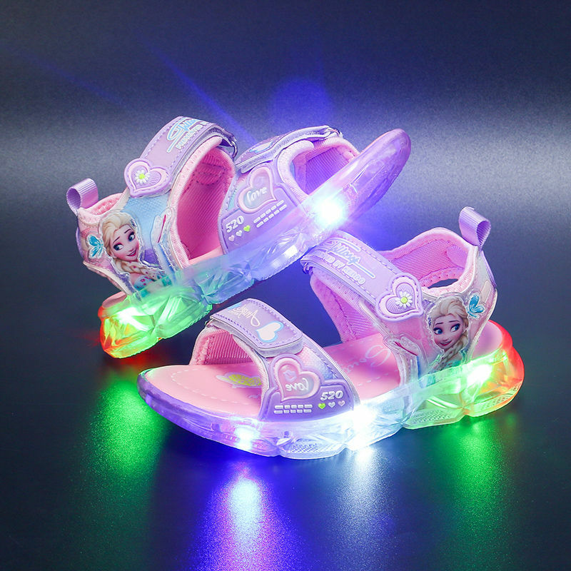 Disney LED Licht Casual Sandalen Mädchen Elsa Prinzessin Gefrorenen Außen Schuhe Kinder Luminous Glow Baby Kinder Sandalen Größe 26-37
