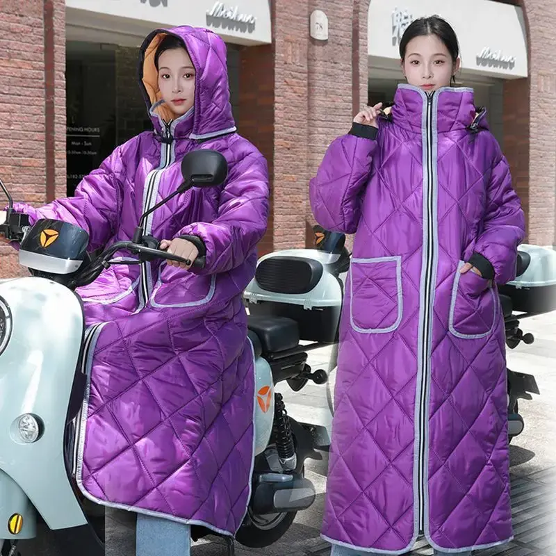 Winter Vrouwen Elektrische Scooter Windjack Pluche En Dikke Windscherm Quilt Waterdicht En Koude Hoes Voor Fietsen Vervoeren