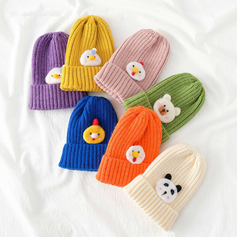 Infant Baby Warm Hat Korean Fashion Kawaii Cartoon Animal Crochet Bonnet Toddler Hat Autumn Winter Knit Plush Cap for 0-2 Year
