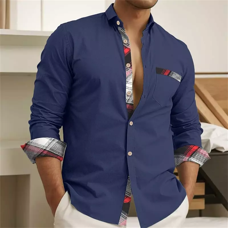 Camisa masculina de botão, manga comprida, lapela monocromática, blusa confortável, plus size, moda casual, férias diárias, novo, 2024