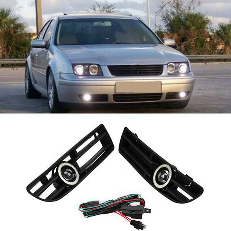 1Pair Fog Lights Angel Eyes Lamp Front Bumper Grille Grill Cover with Wire Kit for MK4 1999-2004