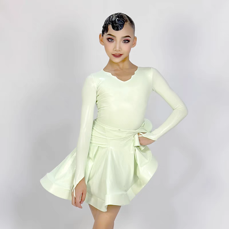 9 Colors Bright Leather Long Sleeved Latin Dance Dress Children'S Ballroom Dance Performance Clothes Girls Party Dresses